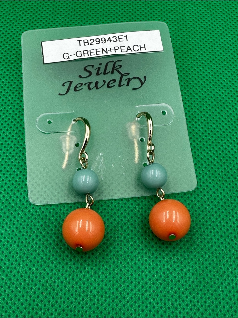 Green and Peach Bead Drop Earrings